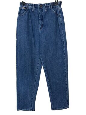 90s Y2k Lee High Waist Jeans 10 Short Side Elastic Waist Tapered Blue 27x27